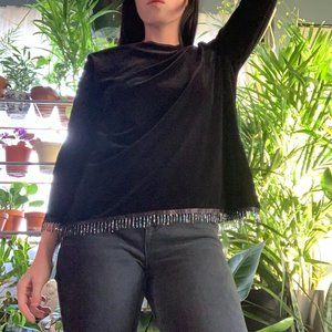 🌹vintage velvet top with beaded fringe trim🌹